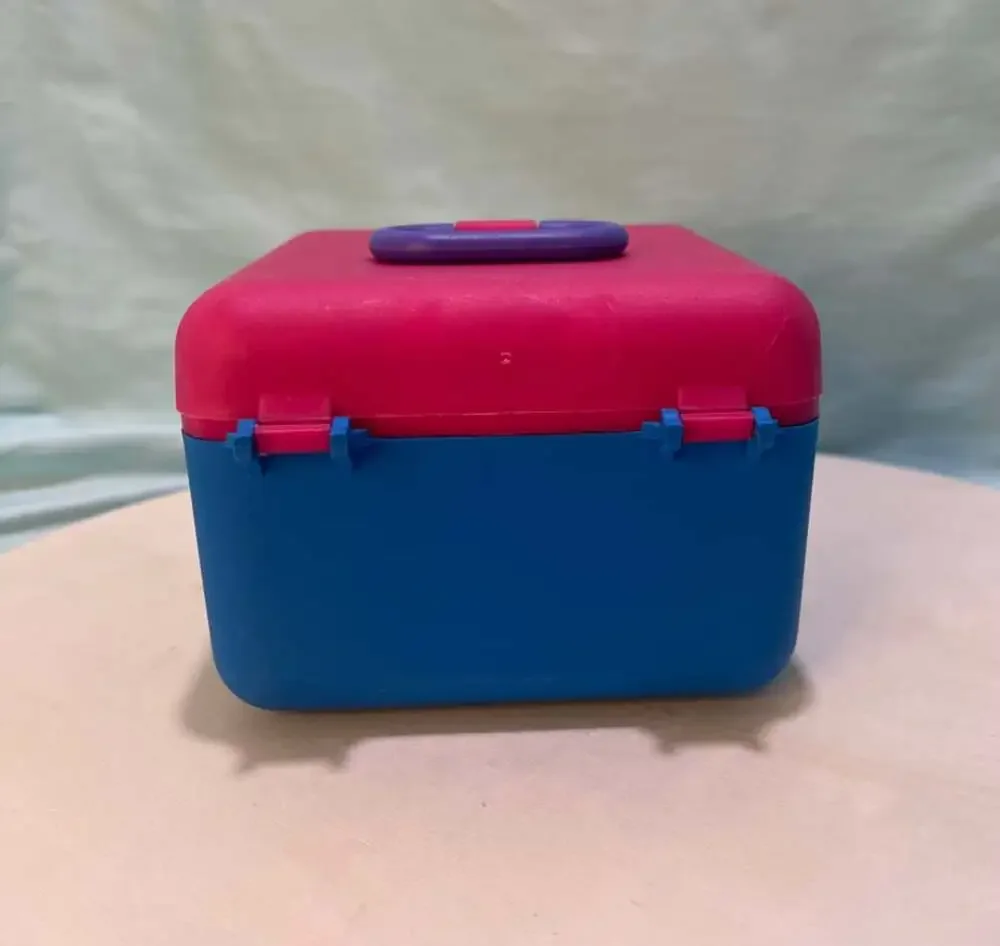 Vintage 90s Blue and Pink Storage Box with Mirror